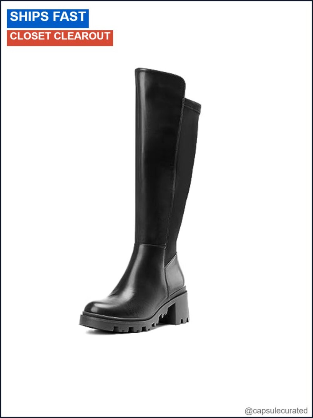 Women's Round Toe Chunky Knee High Boots Faux Leather Zip